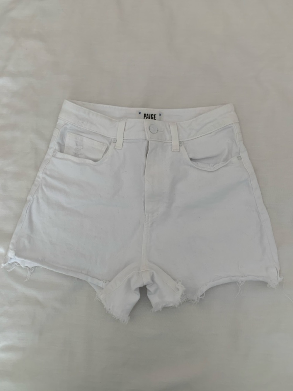 EUC PAIGE Dani High Rise Distressed White Denim Shorts - Size 26